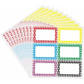 Hybsk 60 PCS Name Tag Stickers 3-1/2"x 2-1/4" Colorful Star Border Name Labels for School, Office, Home Can Be Used on Clothes, Storage Boxes, Packages- 6 Colors