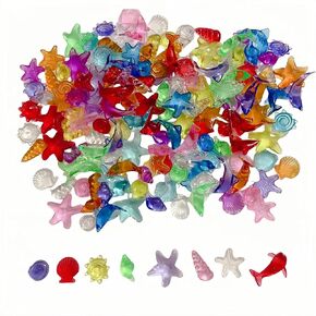 150 PCS Seashells الأكريليك تحت زخارف طاولة البحر ، حشو مزهرية بحر المحيطات ، صدف صغير لحرف النجوم المصغرة لزخارف الحفلات حورية البحر الصغيرة