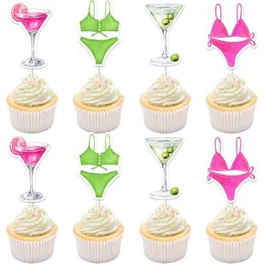 بيكينيس ومارتينيس العازبة ديكورات الحفلات الأخضر والساخن 24pcs بيكينيس و Martinis Cupcake Topcake Bikinis & Martinis Decor