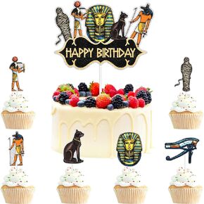 Egypt Cake Toppers Set of 7 Pharaoh, Mummy Themed Happy Birthday Decoration, Perfect Egyptian Theme Party for Kids, Birthday Party and Baby Shower Decoration Supplies for Boys and Girls. LIANGSS