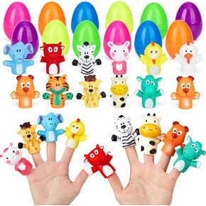 12 pcs Easter Eggs Filled with Finger Puppets for Easter Basket Stuffers,Prefilled Easter Egg with Finger Puppets for Easter Egg Fillers,Party Favors,Goodie Bags Fillers, Easter Gift for Kids