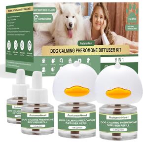 Kit Dubfuser Kit Dogfuser Kit ، مجموعة Diffuser Pet (2 Plug-in + 4 حزم 48 مل) لدعم الإجهاد ، تساعد على تقليل النباح والعدوان ، و 120 يوم (غير سامة ، آمن وقابل للآمن)