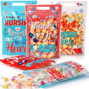 Blosssound 60 PCS Fanses Gift Facs شكرًا لك على الممرضات البلاستيكية المختومة الممرضات الممرضات بأسبوع هدايا مع مقبض لعلاج Goodie Candy Party Favors 8.7 × 6 بوصة يوم التمريض الطبيب الطبي الطبية