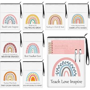 8 Pcs Teacher Appreciation Gift Teacher Book Sleeves with Zipper and Pocket for Women Book Sleeve Pouch Cover for Teacher Graduation Retirement Thank You Gifts, 11 x 8.7 Inch(Words)