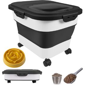 Collapsible Dog Food Storage Container 20-25Lbs Pet Food Storage Containers Dog Food Container with Casters & Scoop Airtight Dog Food Storage Bin Keep Dry Food Fresh (Pink)