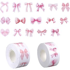 1000 PCS أقواس وردية لفة ملصقات ، ملصقات أقواس Coquette وردية في لفاتين مع 16 نمطًا ، صائقًا جماليًا مقاومًا للماء ، لجهاز كمبيوتر محمول من المجلات.