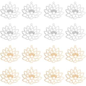 60pcs 2 Styles Brass Lotus Flower Charms Light Gold Gold Prendants Hollow Connector Charms Drop Drop Dangle Pendant for Hairpin Marrings Strings Crrafting Diy Making Jewelry Making ، Hole: 1mm: