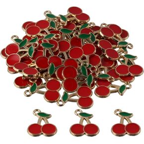 50 Pcs Red Cherry Shaped Charms,Alloy 16x20mm Enamel Plated Charms for Jewelry Making Jewelry Making DIY Making