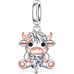 Scottish Highland Cow Bead Charm - Cz 925 Sterling Silver Animal Beads Cow Gifts for Women DIY Necklace & Bracelet Jewelry Making