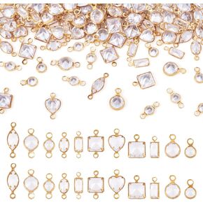 Cheriswelry 110pcs Zirconia Cubic Link Charm Brass Micro Pave Clear Zirconia Connector Pendants Bolding Tiny Enring Charms 7.5-14mm for Diy Necklet Making Jewelry Making