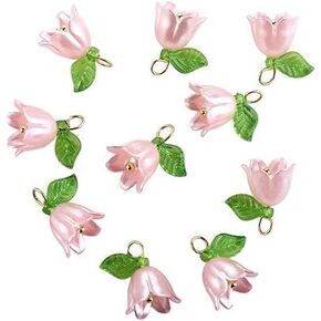 10 Pcs Pearl Bell Orchid Pendant, Stereoscopic Leaf Flower Bell Orchid Beads Pendant, Bracelet Key Chain Earring Jewelry Making Arts, Crafts