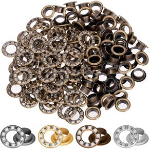 120 Sets 1/4" Rhinestone Eyelet Grommet Kit, Rhinestone Metal Grommet Rhinestone Eyelet Fittings Eyelet Grommets Kit with Washer, Hole Punch for Clothing Shoe (Gold/Silver/Black/Bronze)