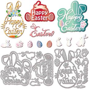 GLOBLELAND Easter Frame Word Dies Metal Happy Easter Die Cuts Rabbit and Egg Cutting Embossing Templates for Scrapbooking Crafts Paper Cards Making