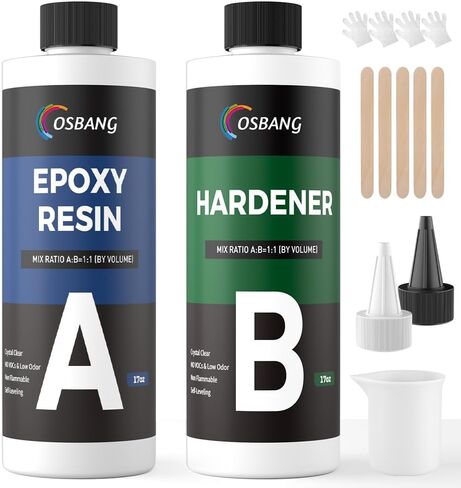 OSBANG Epoxy Resin 1 Gal, Epoxy Resin Kit for Beginner & Crafter, Crystal Clear Epoxy Resin for Casting, Coating, Jewelry Making & DIY, Hard Type No Bubble Non-Yellowing Deep Pour Resin(0.5 Gal×2) in Saudi Arabia