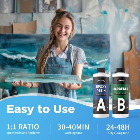 OSBANG Epoxy Resin 1 Gal, Epoxy Resin Kit for Beginner & Crafter, Crystal Clear Epoxy Resin for Casting, Coating, Jewelry Making & DIY, Hard Type No Bubble Non-Yellowing Deep Pour Resin(0.5 Gal×2) in Saudi Arabia