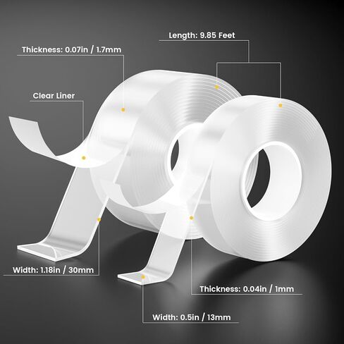 Double Sided Tape Heavy Duty Adhesive Tape Mounting Tape, Wall Sticky for Hanging, Nano Two Sided Tapes Strong Removable Wall Sticky Strips for Car, Home, Office - 9.85FT x 0.5IN in Saudi Arabia