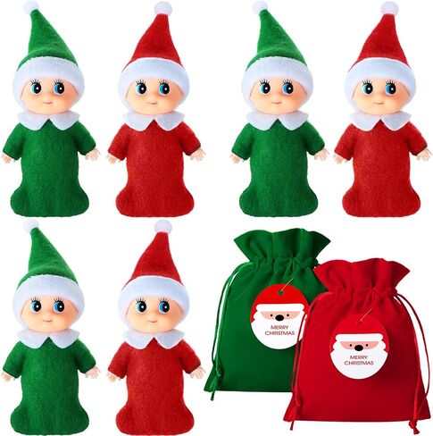 6 Pieces Little Christmas Doll Twins Baby with Velvet Bags Doll Accessories for Xmas New Year Calendars and Christmas Stocking Stuffers(Red, Green) in Saudi Arabia