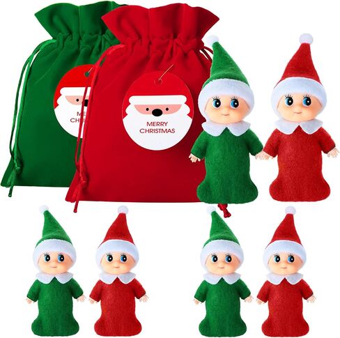 6 Pieces Little Christmas Doll Twins Baby with Velvet Bags Doll Accessories for Xmas New Year Calendars and Christmas Stocking Stuffers(Red, Green) in Saudi Arabia