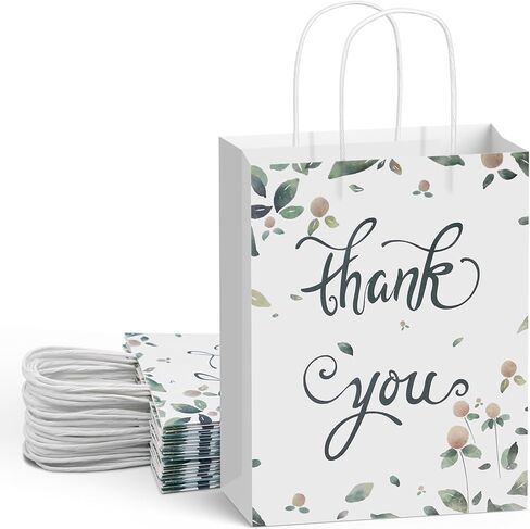 Oletx 20 PK Thank you Paper Kraft Bags Bulk with Handles,Party Favor Gift Bags Thank You for Valentine's Day Wedding Baby Shower,Business,Shopping,Birthday Bridal (Floral) in Kuwait