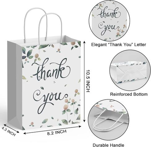 Oletx 20 PK Thank you Paper Kraft Bags Bulk with Handles,Party Favor Gift Bags Thank You for Valentine's Day Wedding Baby Shower,Business,Shopping,Birthday Bridal (Floral) in Kuwait