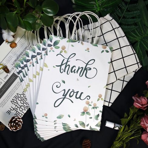 Oletx 20 PK Thank you Paper Kraft Bags Bulk with Handles,Party Favor Gift Bags Thank You for Valentine's Day Wedding Baby Shower,Business,Shopping,Birthday Bridal (Floral) in Kuwait
