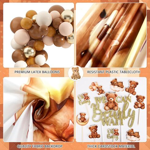 Teddy Bear Baby Shower Decorations for Boy Girl Bear Themed Birthday Party Supplies We Can Bearly Wait Backdrop Wood Grain Baby Boxes with Letters Balloon Arch for Gender Reveal Boy Baby Shower Decor in Saudi Arabia