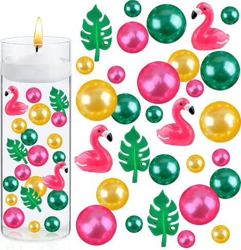 152 Pcs Summer Vase Filler, Hawaiian Flamingo Palm Leaves Pearls Beads for Party Table Centerpiece Home Decor in Saudi Arabia