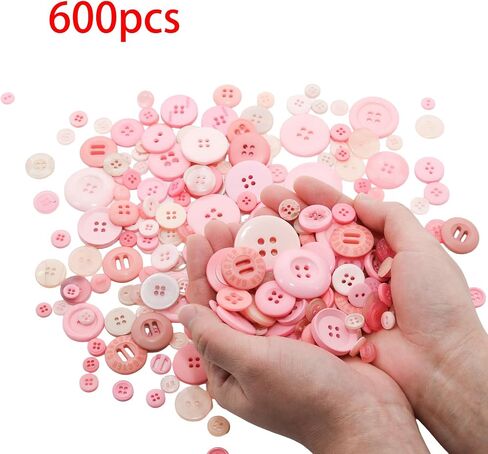 500-600 Pcs Resin Buttons, Assorted Sizes Craft Buttons, Mixed Color Manual Button for Crafting Sewing DIY Crafts(Pink) in Kuwait