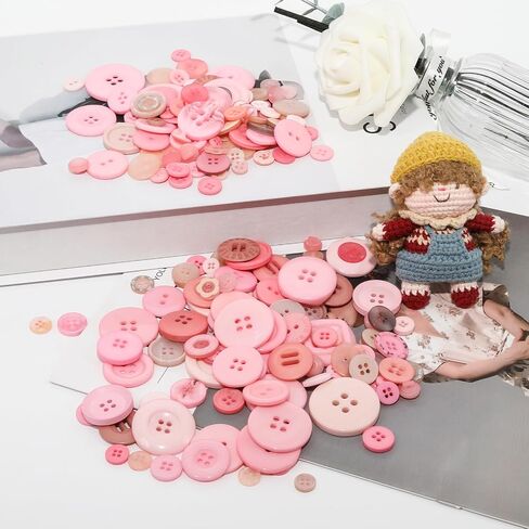 500-600 Pcs Resin Buttons, Assorted Sizes Craft Buttons, Mixed Color Manual Button for Crafting Sewing DIY Crafts(Pink) in Kuwait