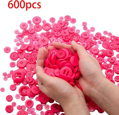 500-600 Pcs Resin Buttons, Assorted Sizes Craft Buttons, Mixed Color Manual Button for Crafting Sewing DIY Crafts(Pink) in Kuwait