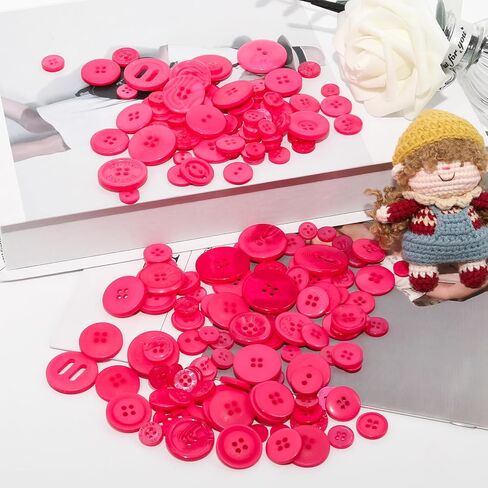 500-600 Pcs Resin Buttons, Assorted Sizes Craft Buttons, Mixed Color Manual Button for Crafting Sewing DIY Crafts(Pink) in Kuwait
