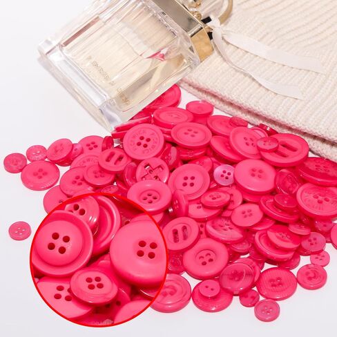 500-600 Pcs Resin Buttons, Assorted Sizes Craft Buttons, Mixed Color Manual Button for Crafting Sewing DIY Crafts(Pink) in Kuwait