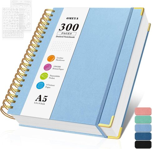 Bullet Dotted Journal Spiral Notebook, 300 Pages Leather Notebooks with Contens, 120 GSM Thick No Bleed Through Paper Journals, A4 Large Dot Grid Notebook for Women Men Work Writing, 8.5" x 11", Green in Kuwait