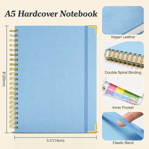 Bullet Dotted Journal Spiral Notebook, 300 Pages Leather Notebooks with Contens, 120 GSM Thick No Bleed Through Paper Journals, A4 Large Dot Grid Notebook for Women Men Work Writing, 8.5" x 11", Green in Kuwait