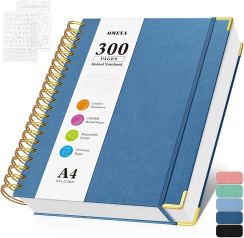 Bullet Dotted Journal Spiral Notebook, 300 Pages Leather Notebooks with Contens, 120 GSM Thick No Bleed Through Paper Journals, A4 Large Dot Grid Notebook for Women Men Work Writing, 8.5" x 11", Green in Kuwait