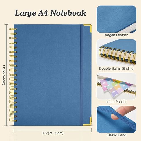 Bullet Dotted Journal Spiral Notebook, 300 Pages Leather Notebooks with Contens, 120 GSM Thick No Bleed Through Paper Journals, A4 Large Dot Grid Notebook for Women Men Work Writing, 8.5" x 11", Green in Kuwait