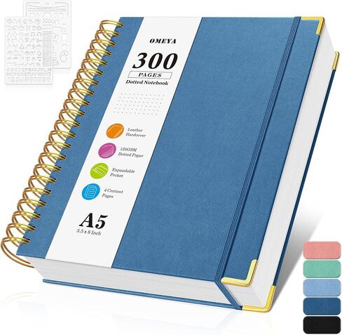 Bullet Dotted Journal Spiral Notebook, 300 Pages Leather Notebooks with Contens, 120 GSM Thick No Bleed Through Paper Journals, A4 Large Dot Grid Notebook for Women Men Work Writing, 8.5" x 11", Green in Kuwait