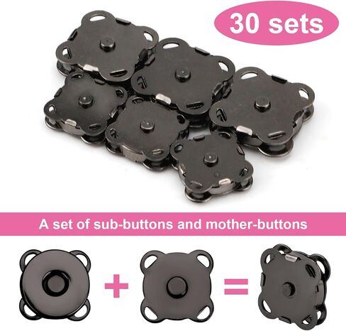 30 Sets Plum Magnetic Snaps, 14mm & 18mm Magnetic Buttons Metal Magnetic Snap Closure Multipurpose Snap Fastener for Purses Bags Clothes Leather Sewing Craft (Dark Gray) in Saudi Arabia