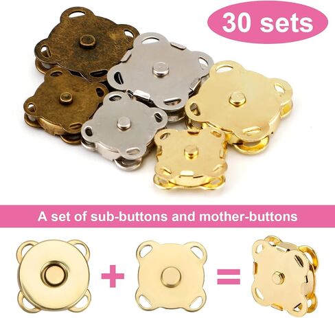 30 Sets Plum Magnetic Snaps, 14mm & 18mm Magnetic Buttons Metal Magnetic Snap Closure Multipurpose Snap Fastener for Purses Bags Clothes Leather Sewing Craft (Dark Gray) in Saudi Arabia