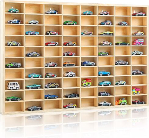 Hot 1/64 Diecast Wheels Display Case Holds 60 Toy Cars Wooden Wall Mount Car Display Shelf Storage Organizer Case for Toy Collectibles , Wheel , Model,10 Layers in Kuwait
