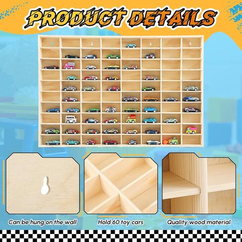 Hot 1/64 Diecast Wheels Display Case Holds 60 Toy Cars Wooden Wall Mount Car Display Shelf Storage Organizer Case for Toy Collectibles , Wheel , Model,10 Layers in Kuwait