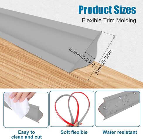 Flexible Molding Trim,White Self Adhesive Wall Trim Mini Peel and Stick Rubber Trim Molding for Floor, Bathroom,Walls,Kitchen,Countertop Home Decoration (Black(118inch)) in Kuwait