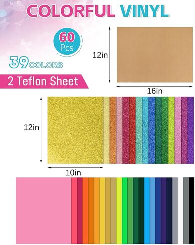 Lzerking Heat Transfer Vinyl 33 Sheets 30 Colors Glitter Htv Vinyl with 2 Weeding Tools, 1 Teflon Sheet for T-Shirt, Halloween, 12" x 12" Iron on Vinyl for Cricut, xTool M1 Cutting Machines in Saudi Arabia