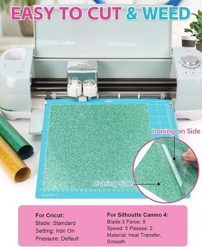 Lzerking Heat Transfer Vinyl 33 Sheets 30 Colors Glitter Htv Vinyl with 2 Weeding Tools, 1 Teflon Sheet for T-Shirt, Halloween, 12" x 12" Iron on Vinyl for Cricut, xTool M1 Cutting Machines in Saudi Arabia