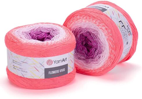 Yarn Art Flowers Vivid Yarn 250gr 8.80 oz 1094yds 55% Cotton 45% Acrylic Multicolor Cotton Fine Yarn Rainbow Crochet Spring Summer (511) in Saudi Arabia