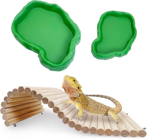 Hamiledyi 15.66 x 7.8 inch Wooden Reptile Hideout, Bearded Dragon Bendy Bridge, Reptiles Hide Cave Habitat Decor, Climbing Ladder Hiding Hut for Lizards Gecko Spiders Snakes Tortoise in Kuwait