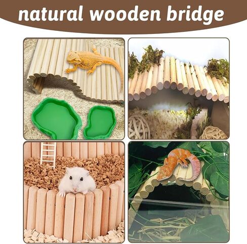 Hamiledyi 15.66 x 7.8 inch Wooden Reptile Hideout, Bearded Dragon Bendy Bridge, Reptiles Hide Cave Habitat Decor, Climbing Ladder Hiding Hut for Lizards Gecko Spiders Snakes Tortoise in Kuwait