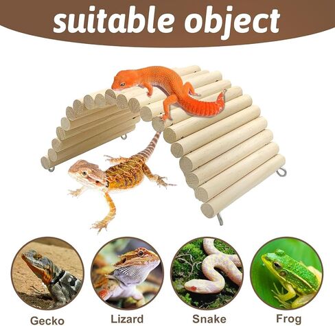 Hamiledyi 15.66 x 7.8 inch Wooden Reptile Hideout, Bearded Dragon Bendy Bridge, Reptiles Hide Cave Habitat Decor, Climbing Ladder Hiding Hut for Lizards Gecko Spiders Snakes Tortoise in Kuwait