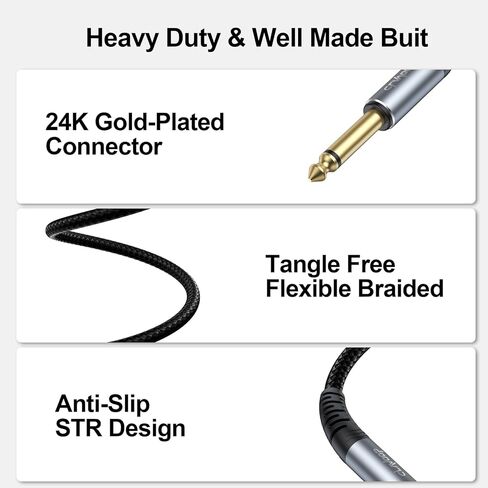 كابل جيتار CLAVOOP بطول 15 قدم، كابلات أدوات الجيتار الكهربائي سلك أمبير 1/4 بوصة TS 6.35 مم سلك صوت مستقيم ذكر للجيتار الكهربائي، لوحة المفاتيح، الجهير، الخلاط، مكبر الصوت، مكبر الصوت والمزيد in Kuwait