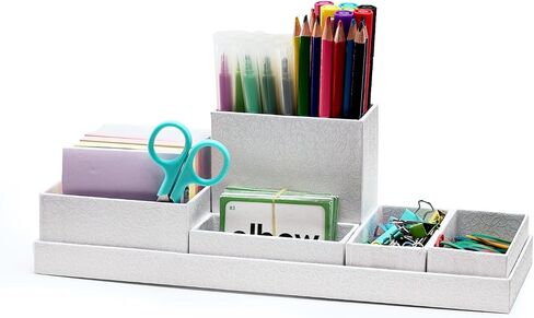 Desk Organizer,Office Desk Accessories,Paperboard Desktop Organizer with Pen Pencil Holder and Sticky Note Tray,Paperclip Storage,L11.8 Black in Saudi Arabia